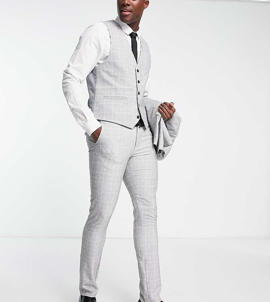 New Look Super Skinny Suit Pants In Gray Plaid