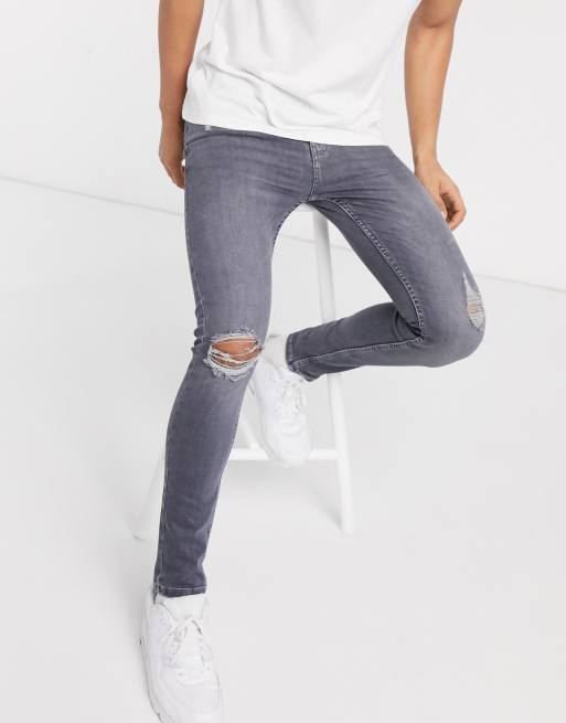 New Look – Superenge Jeans in verwaschenem Mittelgrau im Used-Look