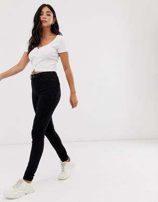 New Look – Superenge Jeans mit hohem Bund in Schwarz