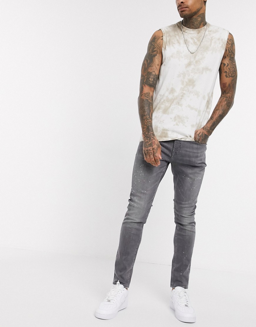 New Look – Superskinny jeans i grå tvätt med färgstänk