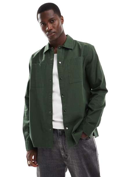 New Look - Surchemise en tissu ripstop - Vert foncé - view 1