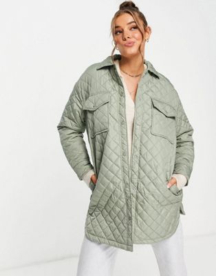 New Look quilted shacket in sage green - ASOS Price Checker