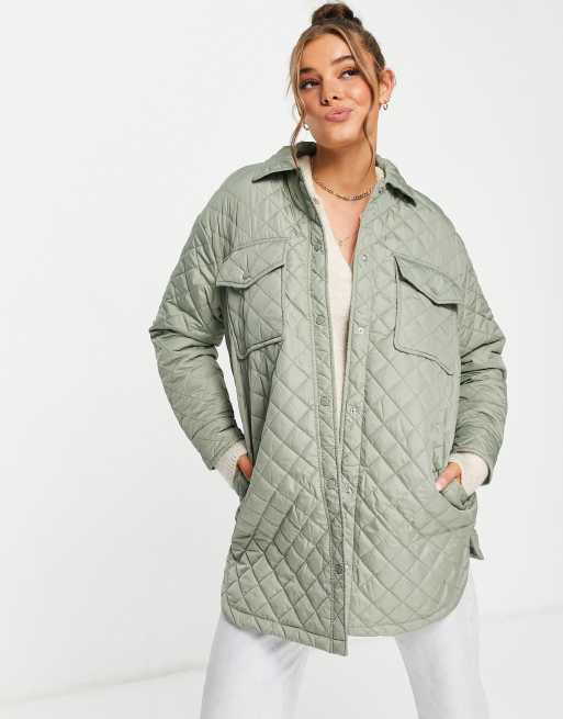 New Look - Surchemise matelassée - Vert sauge