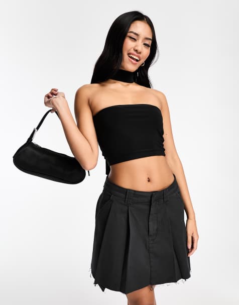 New Look – Svart åtsmitande bandeau i jersey med knytning vid halsen - view 1