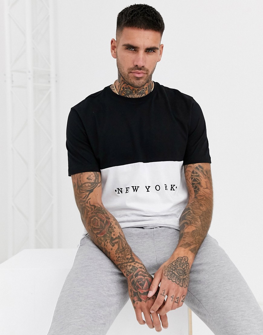 New Look – Svart blockfärgad t-shirt med New York-tryck