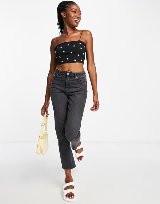 New Look – Svart, blommigt, kort linne, 4 av 4