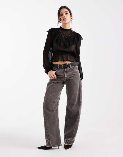 New Look – Svart blus i chiffong och spets, 2 av 4