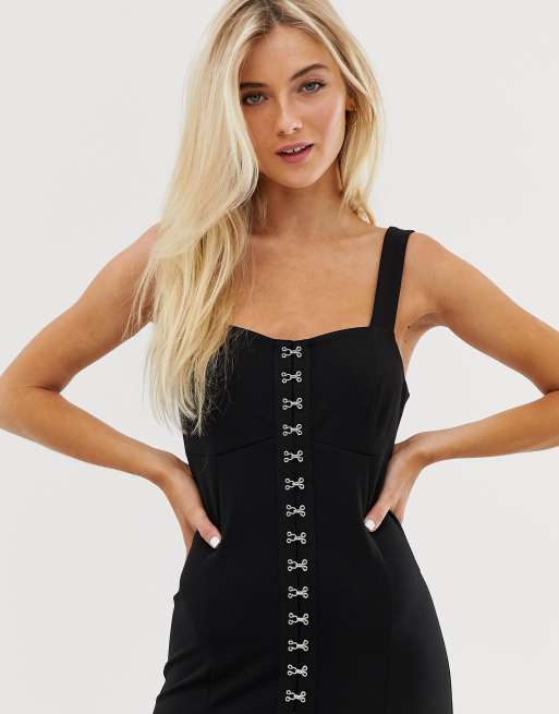 New Look – Svart bodycon-klänning med hakar och hyskor, 3 av 4