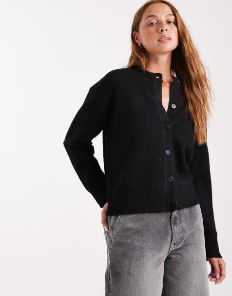 New Look – Svart kofta med rund halsringning och knappar - view 1