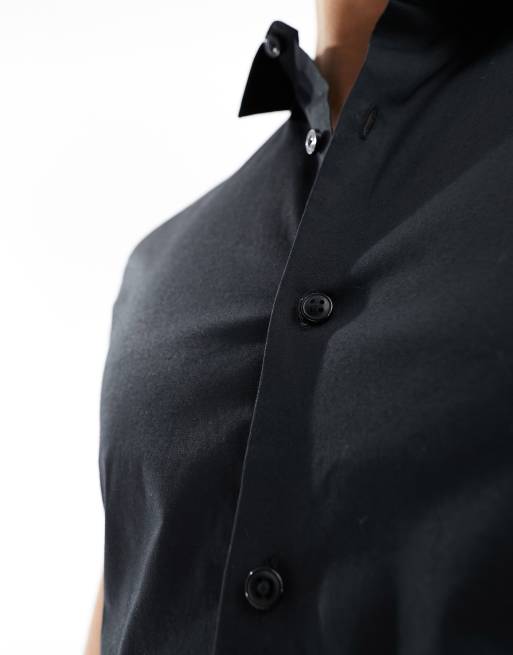 New Look – Svart, kortärmad poplinskjorta i muscle fit, 2 av 4