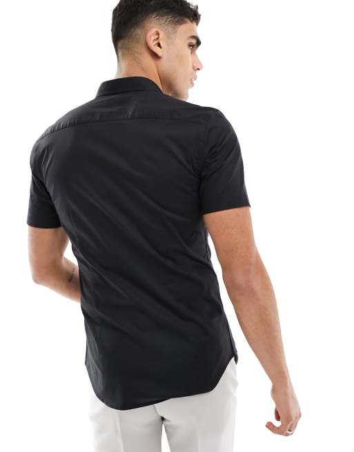 New Look – Svart, kortärmad poplinskjorta i muscle fit, 4 av 4