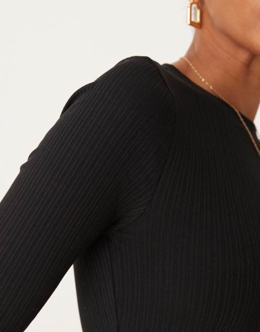 New Look – Svart, långärmad body med rund halsringning, 2 av 4