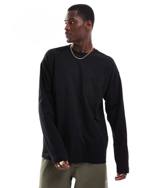 New Look – Svart, långärmad t-shirt med stor ficka, 2 av 4