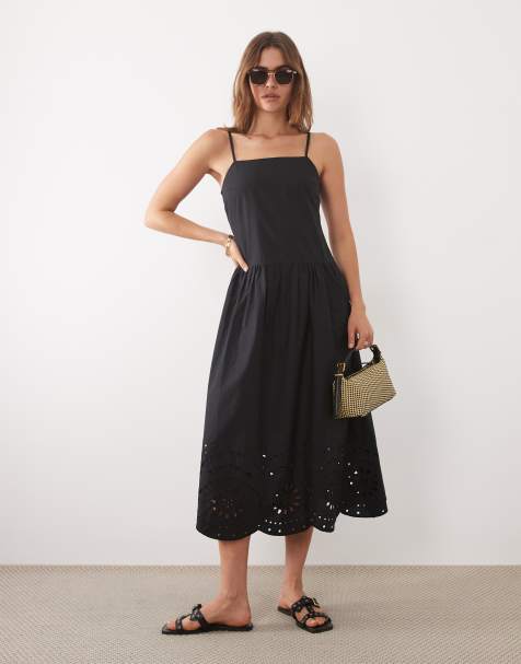 New Look – Svart midiklänning med broderie anglaise - view 1