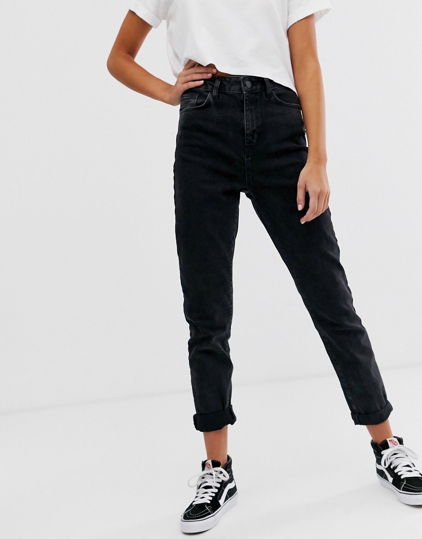 New Look – Svart mom jeans med markerad midja
