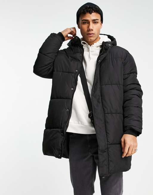 New Look – Svart pufferjacka i lång modell