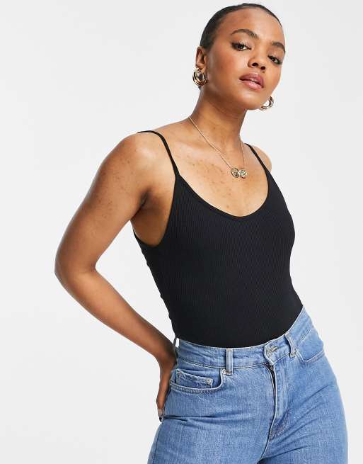 New Look – Svart ribbad body med smala axelband, 4 av 4