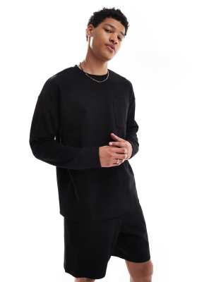 New Look – Svart, ribbad t-shirt med lång ärm, del av set - view 1