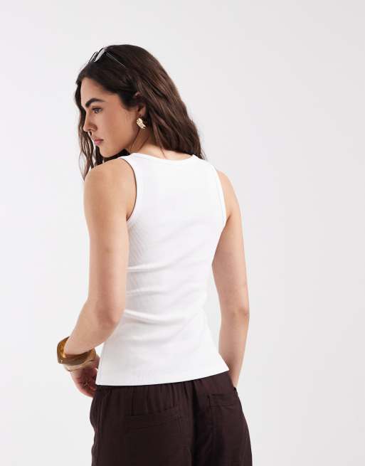 New Look – Svart, ribbad topp med v-ringning och knäppning, 4 av 4