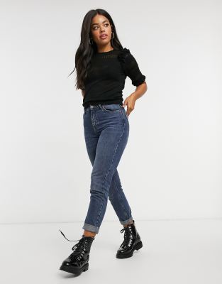 New Look - Enaxlad Kort Topp Med Volang-Svart  New Look  ES