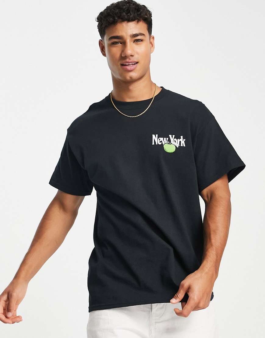 new look - svart t-shirt med new york-tryck och äpple-svart/a