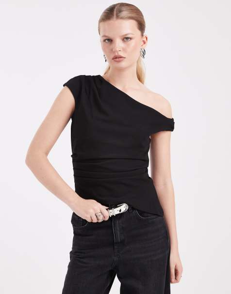 New Look – Svart topp i scubaliknande tyg med baraxlad design - view 1