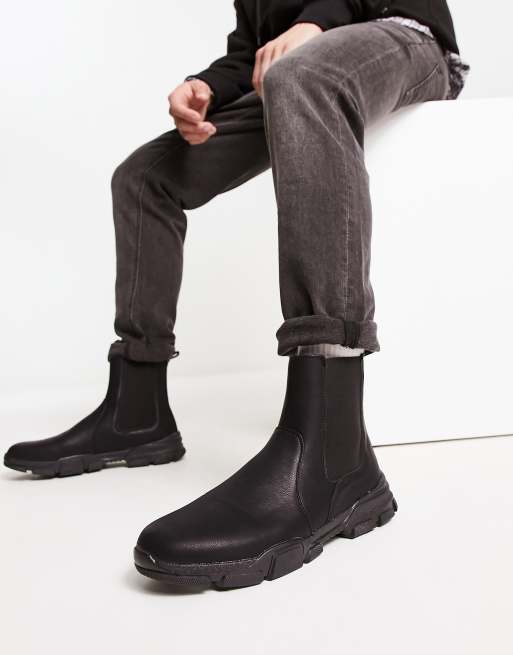 New Look – Svarta grova chelseaboots med flik baktill