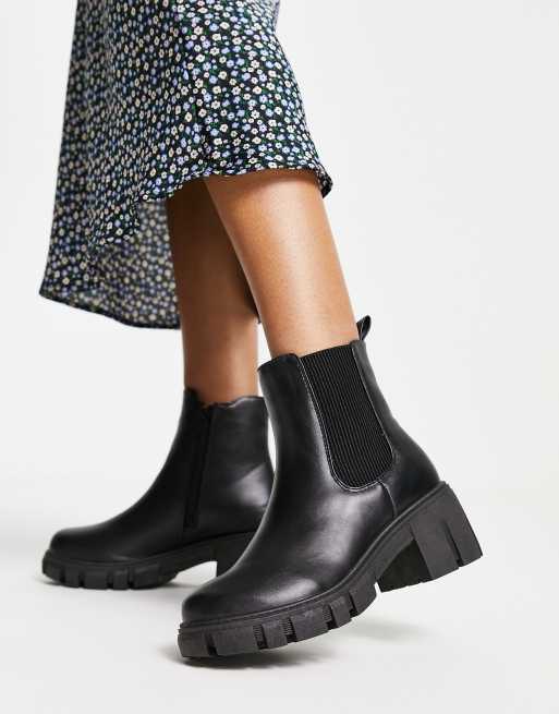 New Look – Svarta, grova chelseaboots med klack