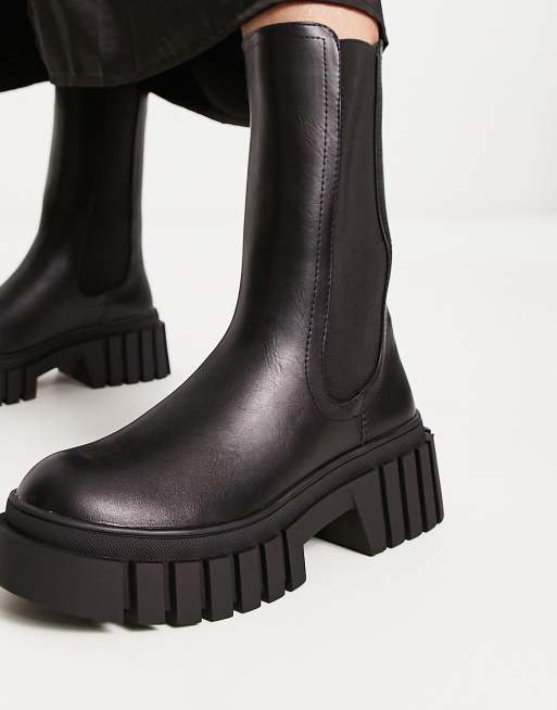New Look – Svarta, grova, vadhöga, platta boots med extrem, räfflad sula, 3 av 4