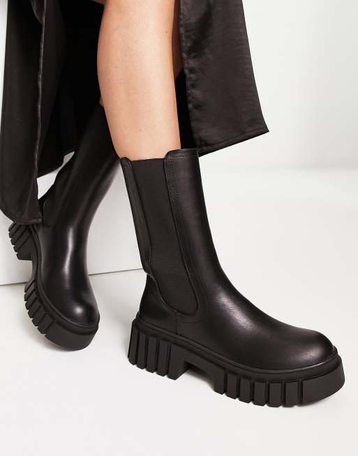 New Look – Svarta, grova, vadhöga, platta boots med extrem, räfflad sula, 4 av 4