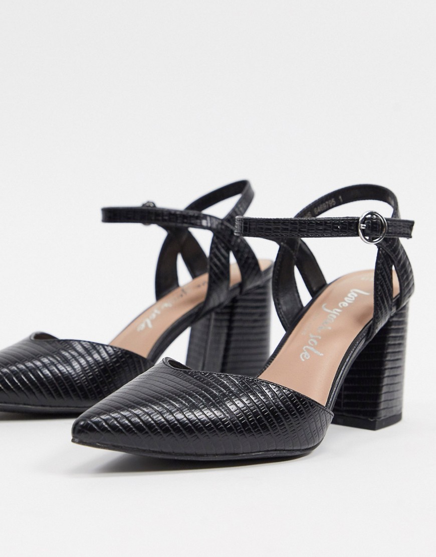 New Look – Svarta krokodilskinnsmönstrade skor i läderimitation med blockklack