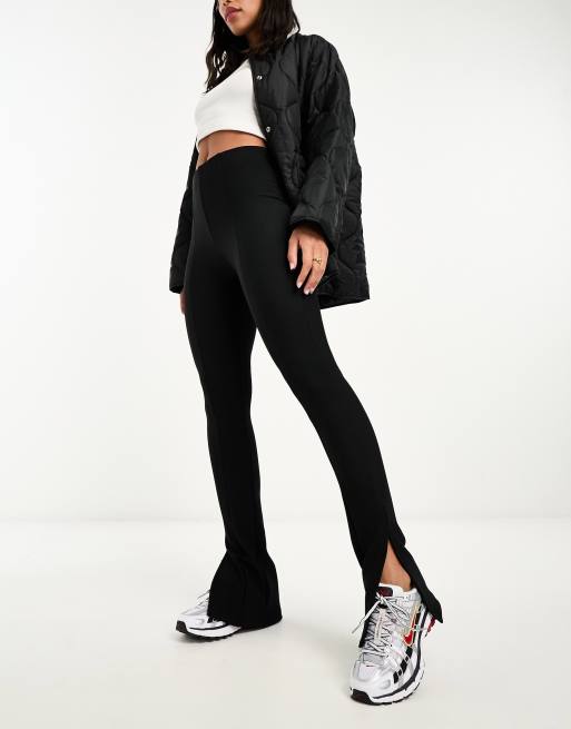 New Look – Svarta leggings med slitsad fåll, 4 av 4