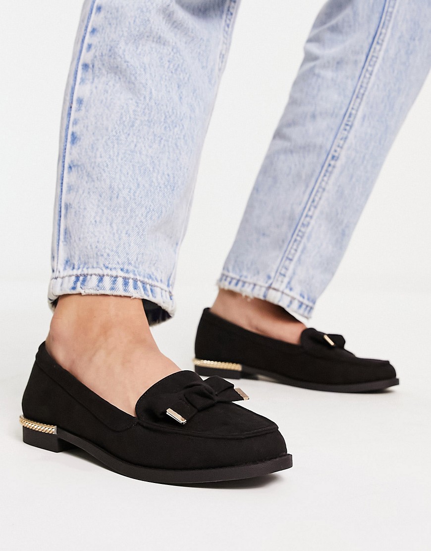new look - svarta loafers med kedjedetalj på hälen i mocka-svart/a
