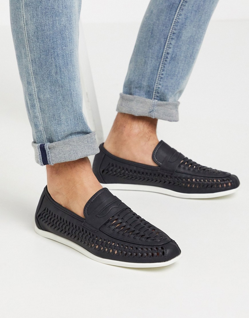New Look – Svarta loafers med vävd tofs
