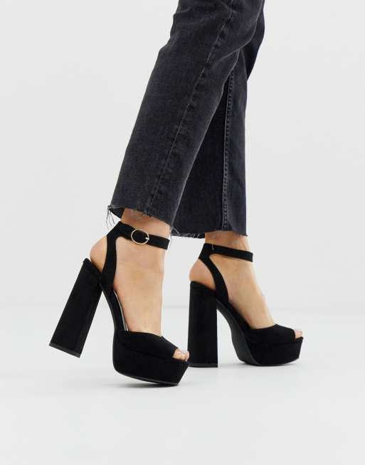 New Look – Svarta platåsandaler med tjock sula