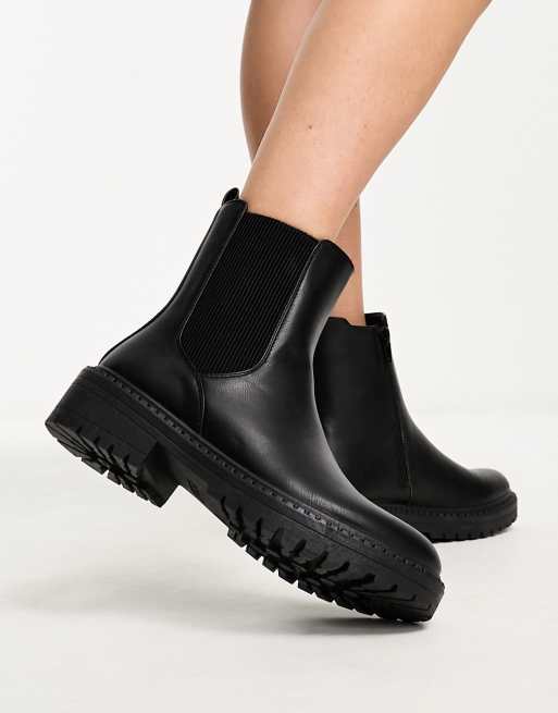 New Look – Svarta platta chelseaboots i grov modell