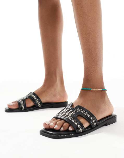 New Look – Svarta sandaler med utskurna detaljer i raffia - view 1