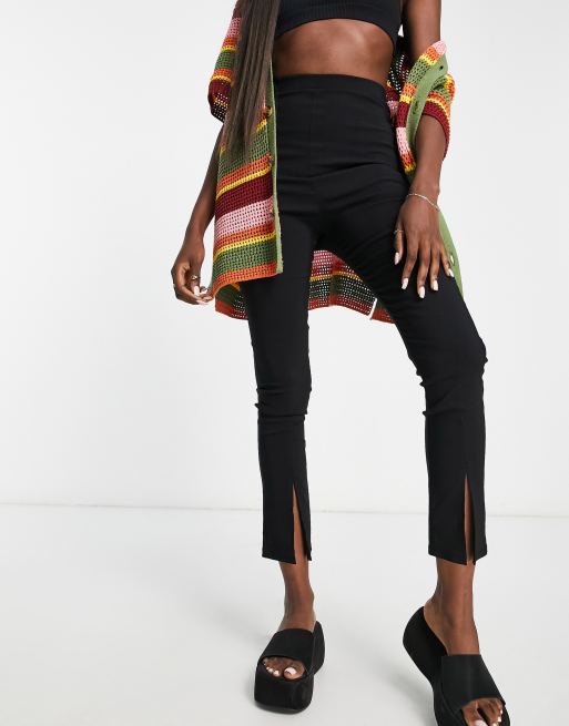 New Look — Svarta skinny byxor med slitsad fåll, 4 av 4