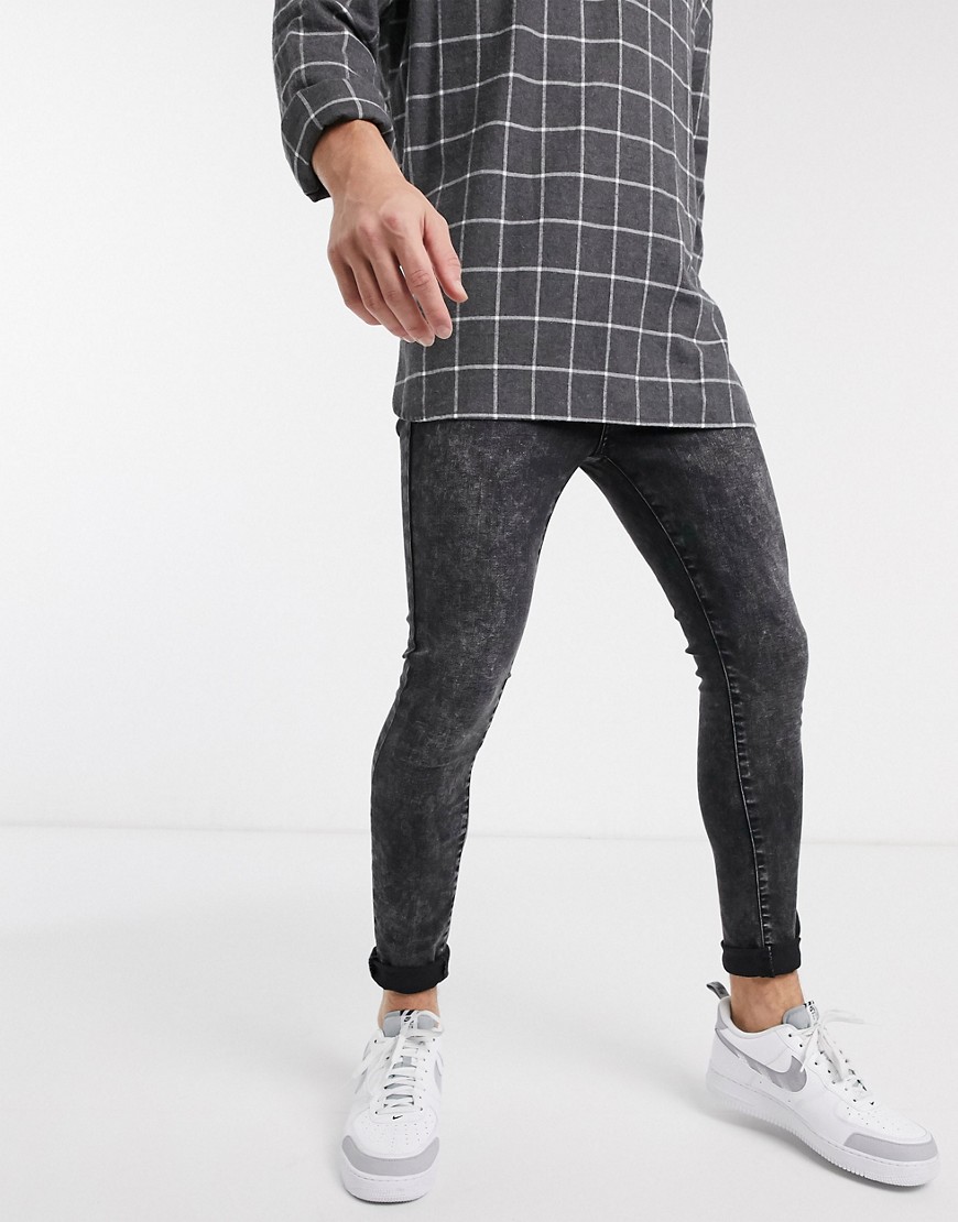 New Look – Svarta stentvättade superskinny jeans