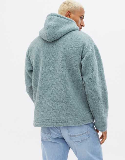 New Look - Sweat à capuche en imitation peau de mouton - Bleu, 3 de 4