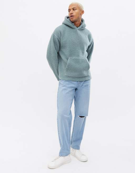 New Look - Sweat à capuche en imitation peau de mouton - Bleu, 4 de 4
