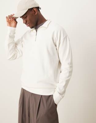 New Look - Sweat à col cheminée zippé - Blanc cassé