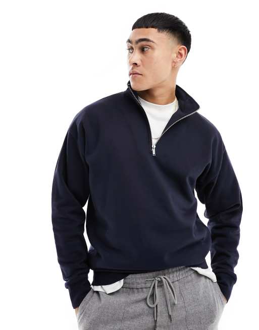 New Look - Sweat à col cheminée zippé - Bleu marine