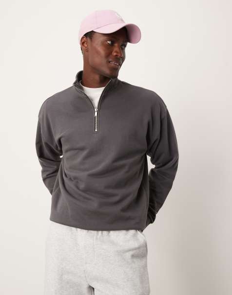 New Look - Sweat à col cheminée zippé - Gris foncé - view 1