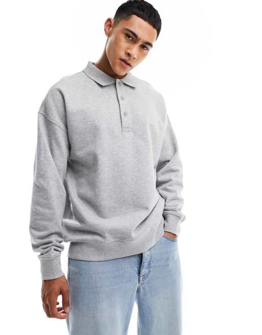 New Look - Sweat à col polo - Gris chiné