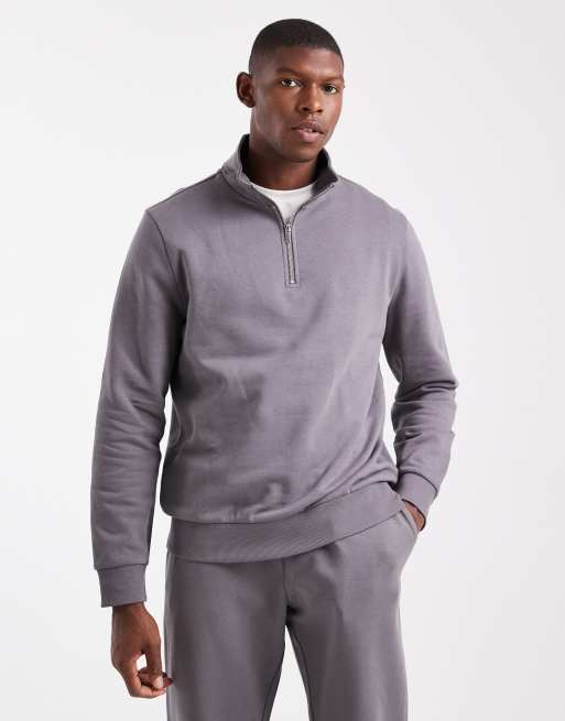 New Look - Sweat en tissu 300 g/m² à col cheminée zippé - Gris moyen