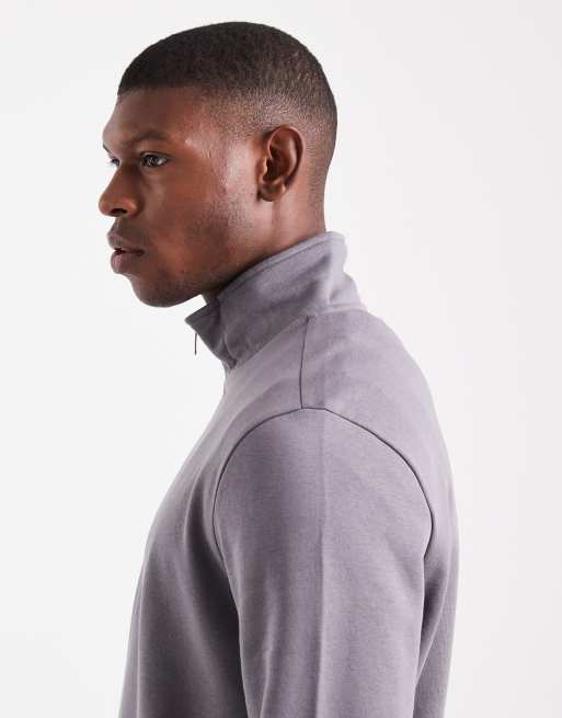 New Look - Sweat en tissu 300 g/m² à col cheminée zippé - Gris moyen, 4 de 5