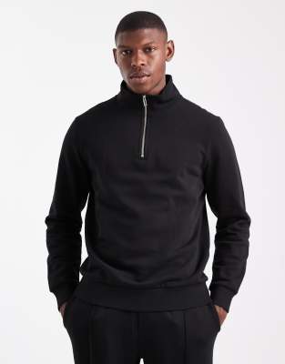 New Look - Sweat en tissu 300 g/m 2 avec col cheminée zippé - Noir