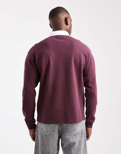 New Look - Sweat style rugby avec col polo - Bordeaux foncé, 4 de 5