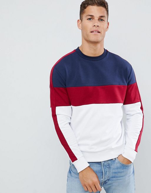 New Look sweat with colour block in burgundy | ASOS